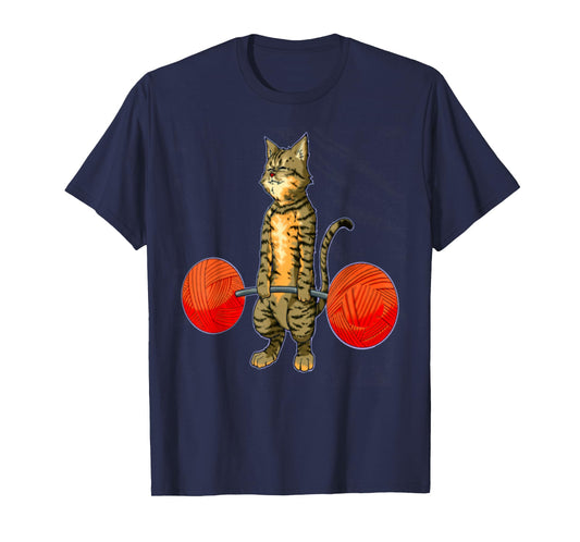 Deadlifting Tabby Cat Powerlifting Musclebuilding Black Cat Cartoon Deadlifting Gym T-Shirt