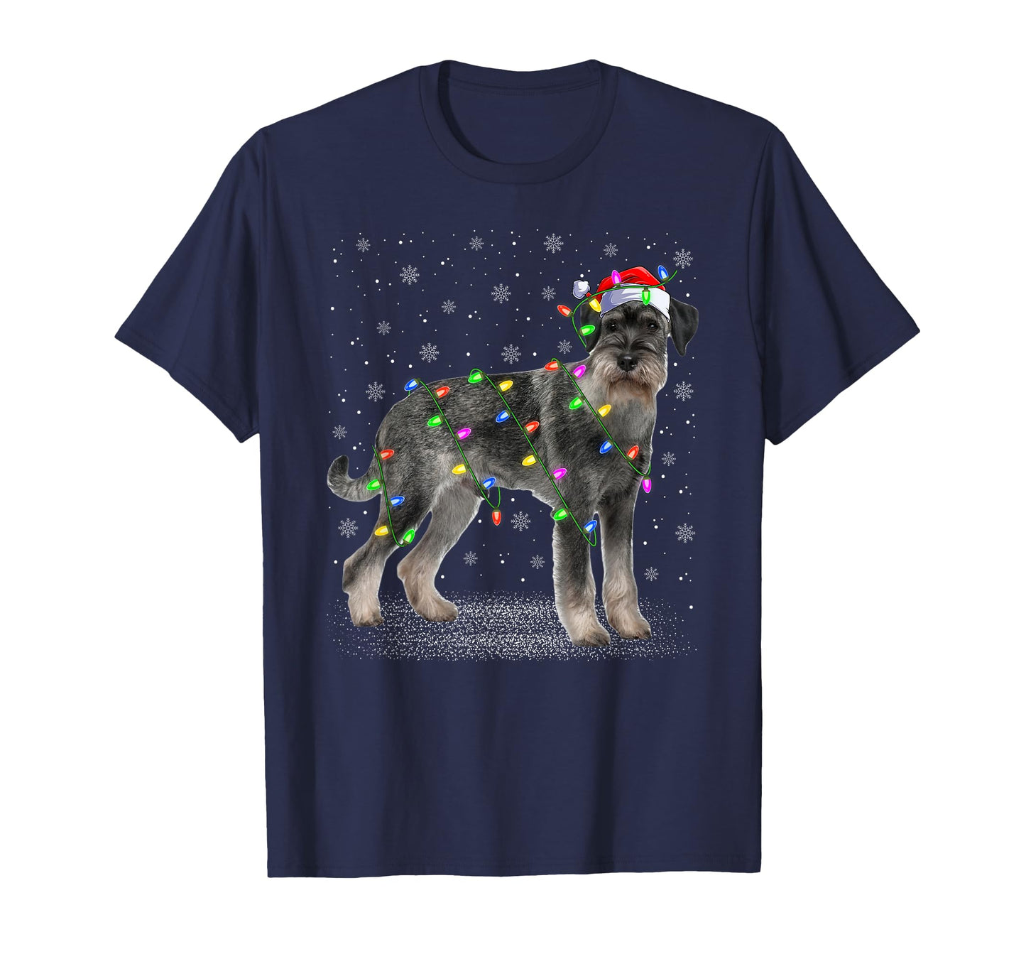 Schnauzer Dog Christmas Lights Santa Pet Dog Lover Xmas T-Shirt