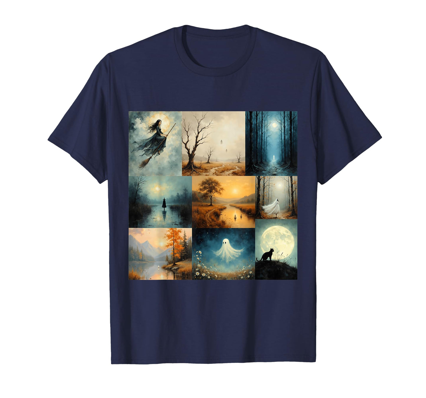 Spooky Autumn Nights Halloween - Witch, Ghosts, Full Moon T-Shirt
