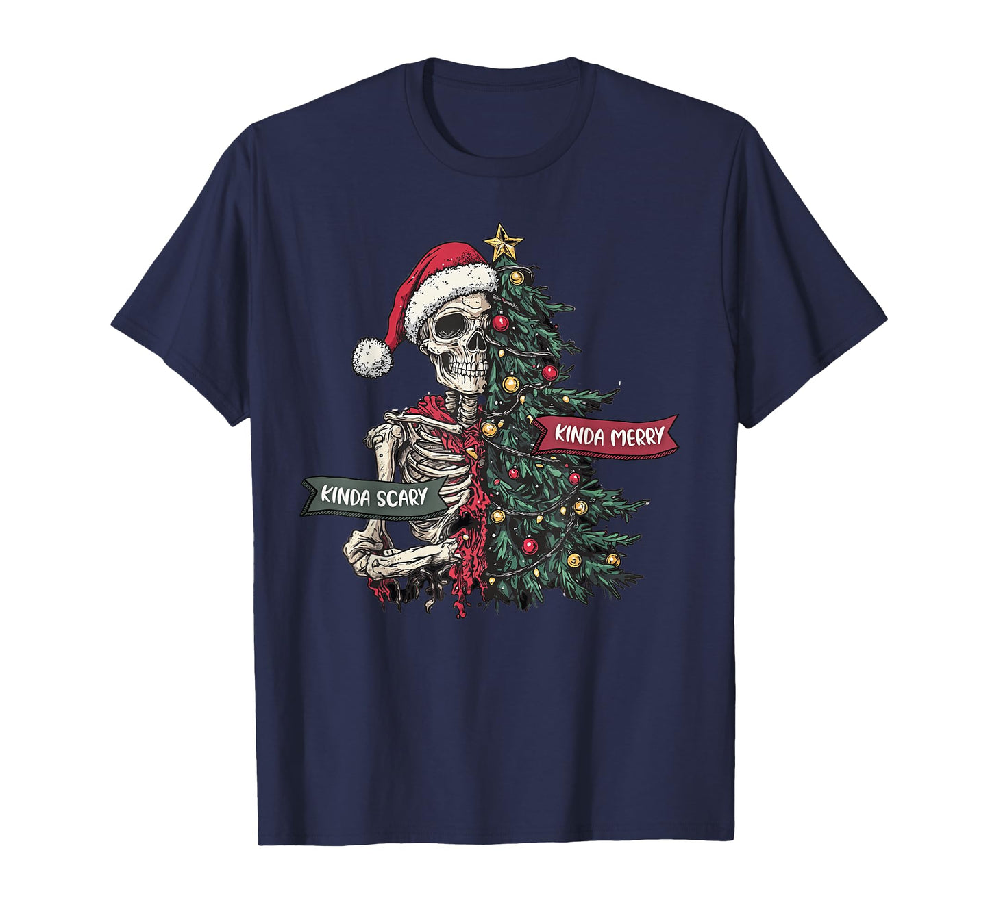 Christmas Skeleton Tree Kinda Scary Sorta Merry Santa Goth T-Shirt