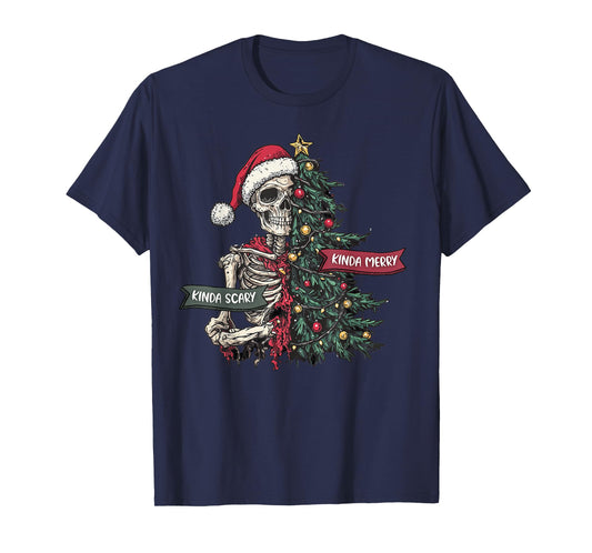 Christmas Skeleton Tree Kinda Scary Sorta Merry Santa Goth T-Shirt