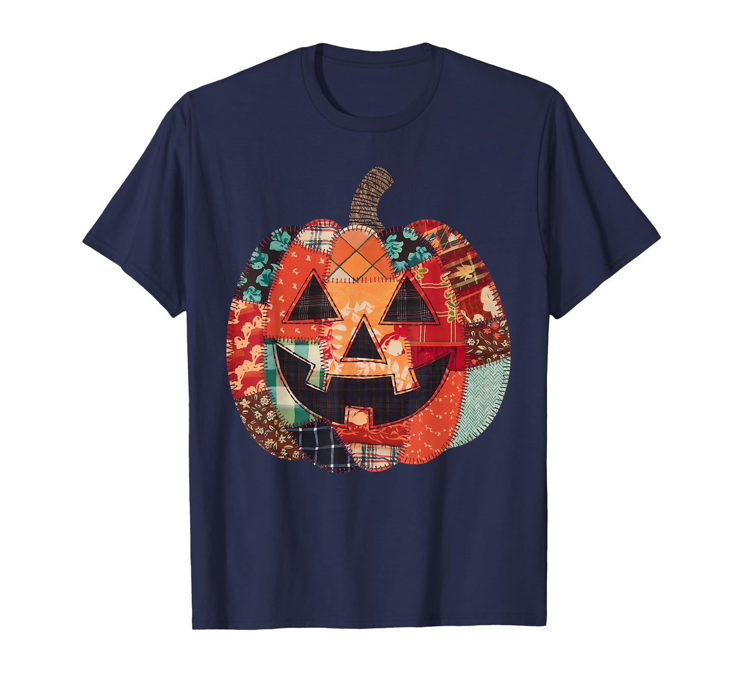 Preppy Floral Patchwork Pumpkin Autumn Fall Vibes Halloween T-Shirt