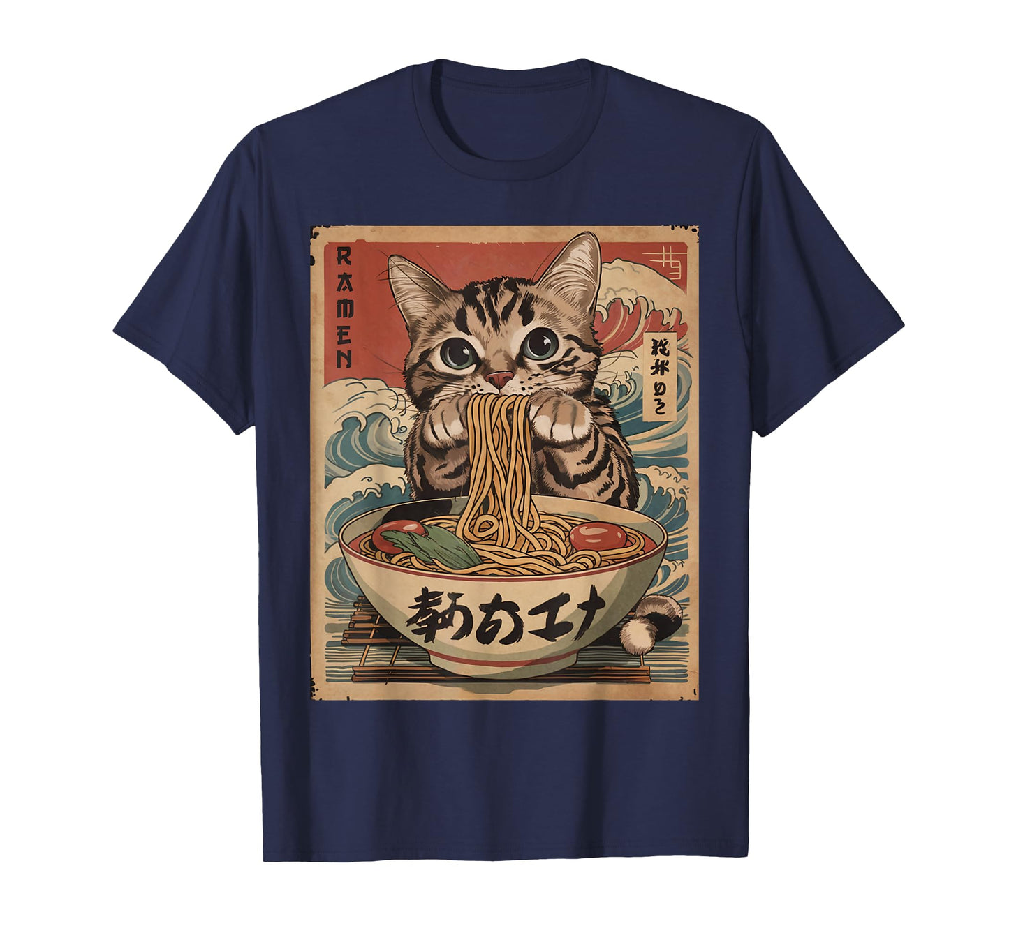 Cat Eating Ramen Noodles Kawaii Anime Manga Japanese Food T-Shirt
