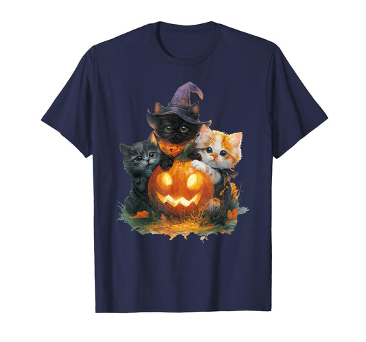 Vintage Kittens Pumpkin Cute Cat Spooky Season Halloween T-Shirt