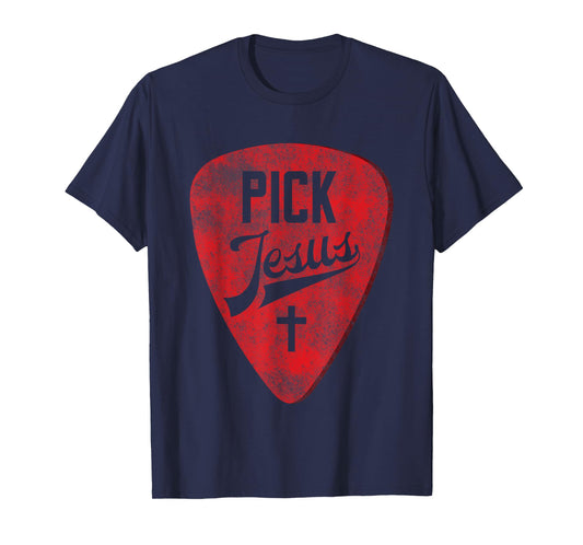 Pick Jesus - Christian Music Pastor Guitar T-Shirt Red Pick T-Shirt