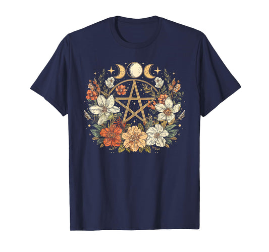 Aesthetic Cottagecore Witchy Pentagram Wicca Moon Phases T-Shirt