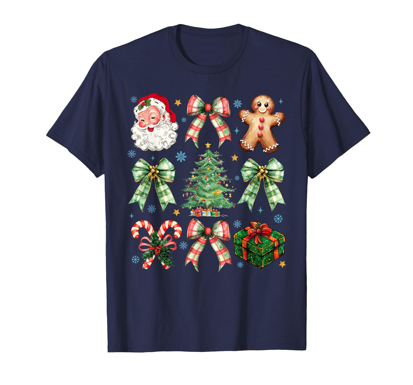 Gingerbread Santa Coquette Bow Christmas Tree Girl Women Kid T-Shirt