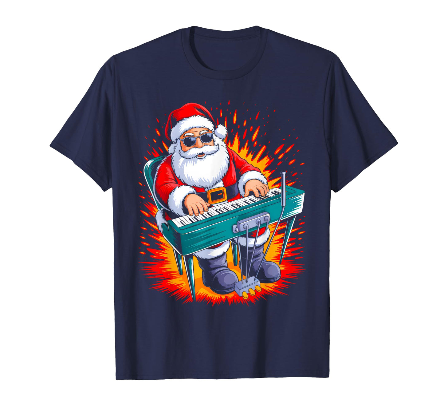 Piano Santa Playing Drums Funny Christmas Music Lover Boys T-Shirt