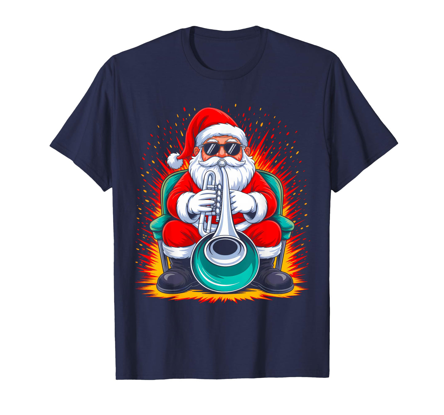 Tumpet Santa Playing Drums Funny Christmas Music Lover Boys T-Shirt