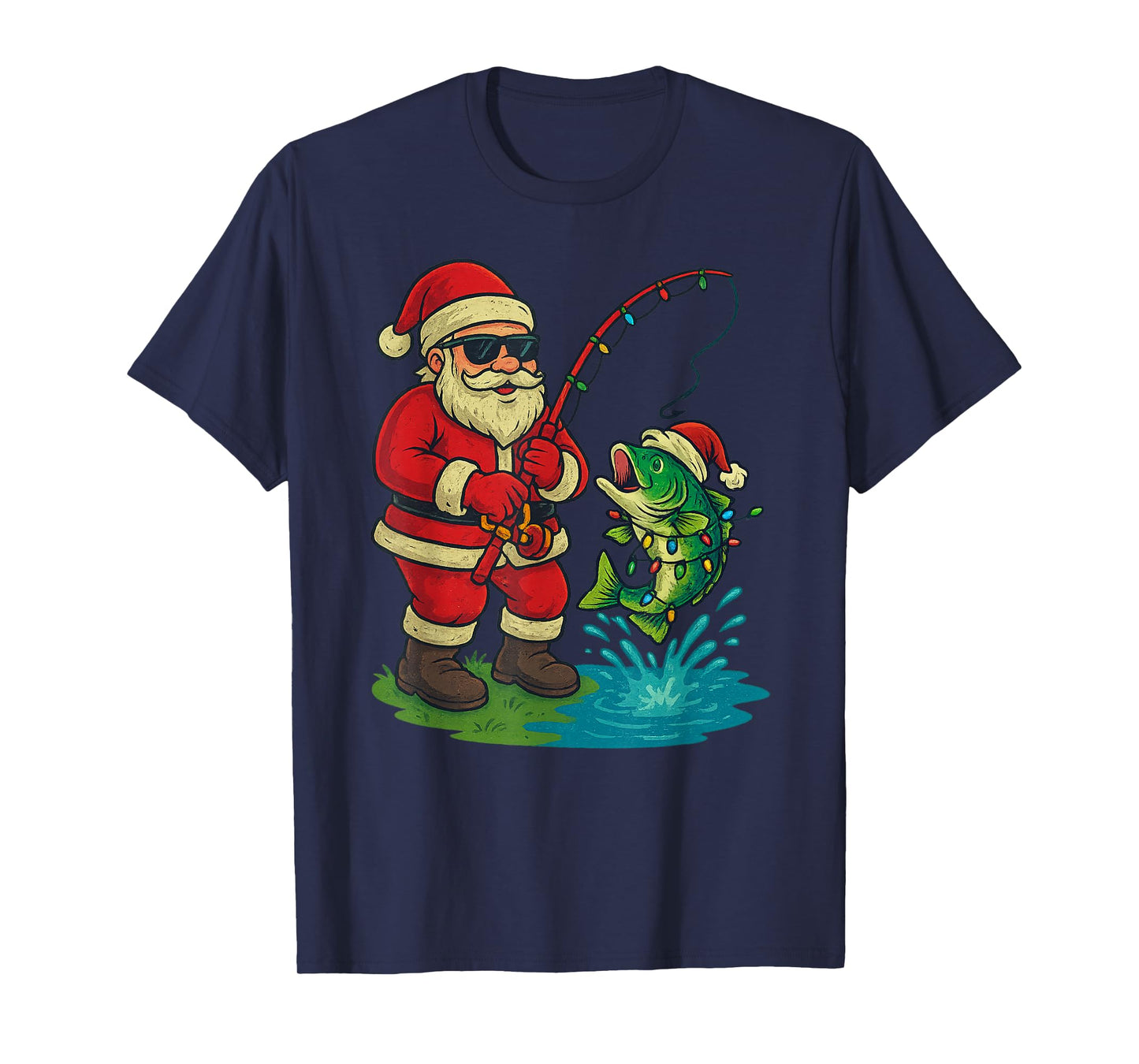 Santa Fishing Christmas Vintage Fish Funny Xmas T-Shirt