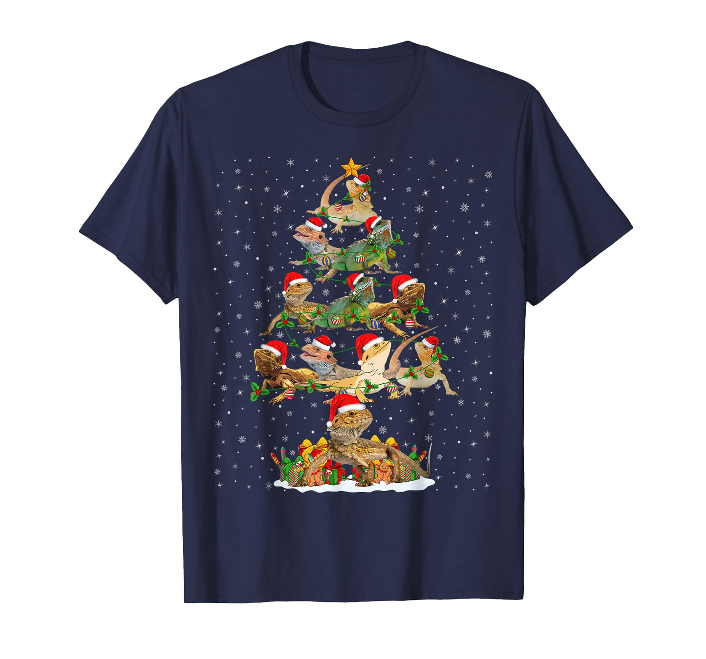 Bearded Dragon Christmas Tree Lights Funny Santa Hat Xmas T-Shirt