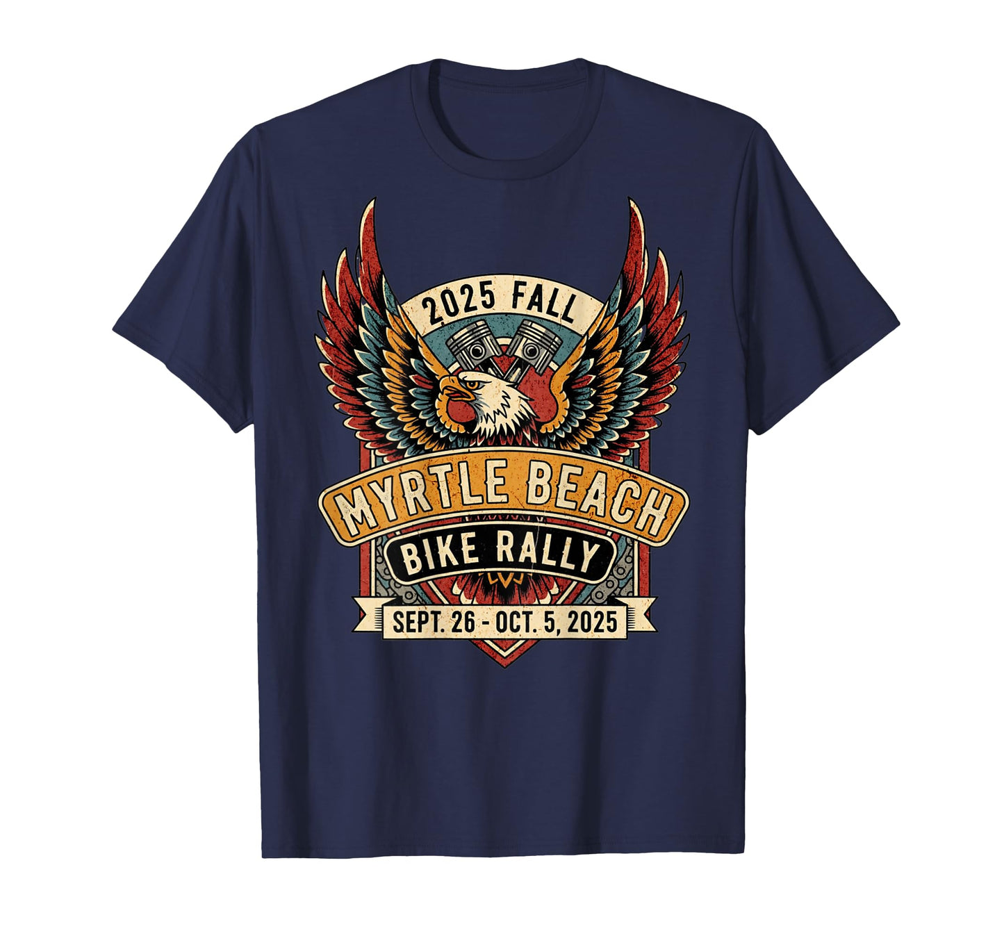2025 Fall Myrtle Beach Bike Rally with Vintage Art ON Back T-Shirt
