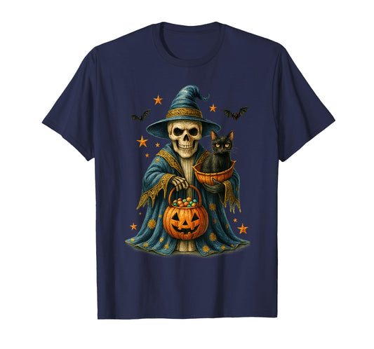 Ghost Holding Black Cat Lover Halloween 2025 Groovy Floral T-Shirt