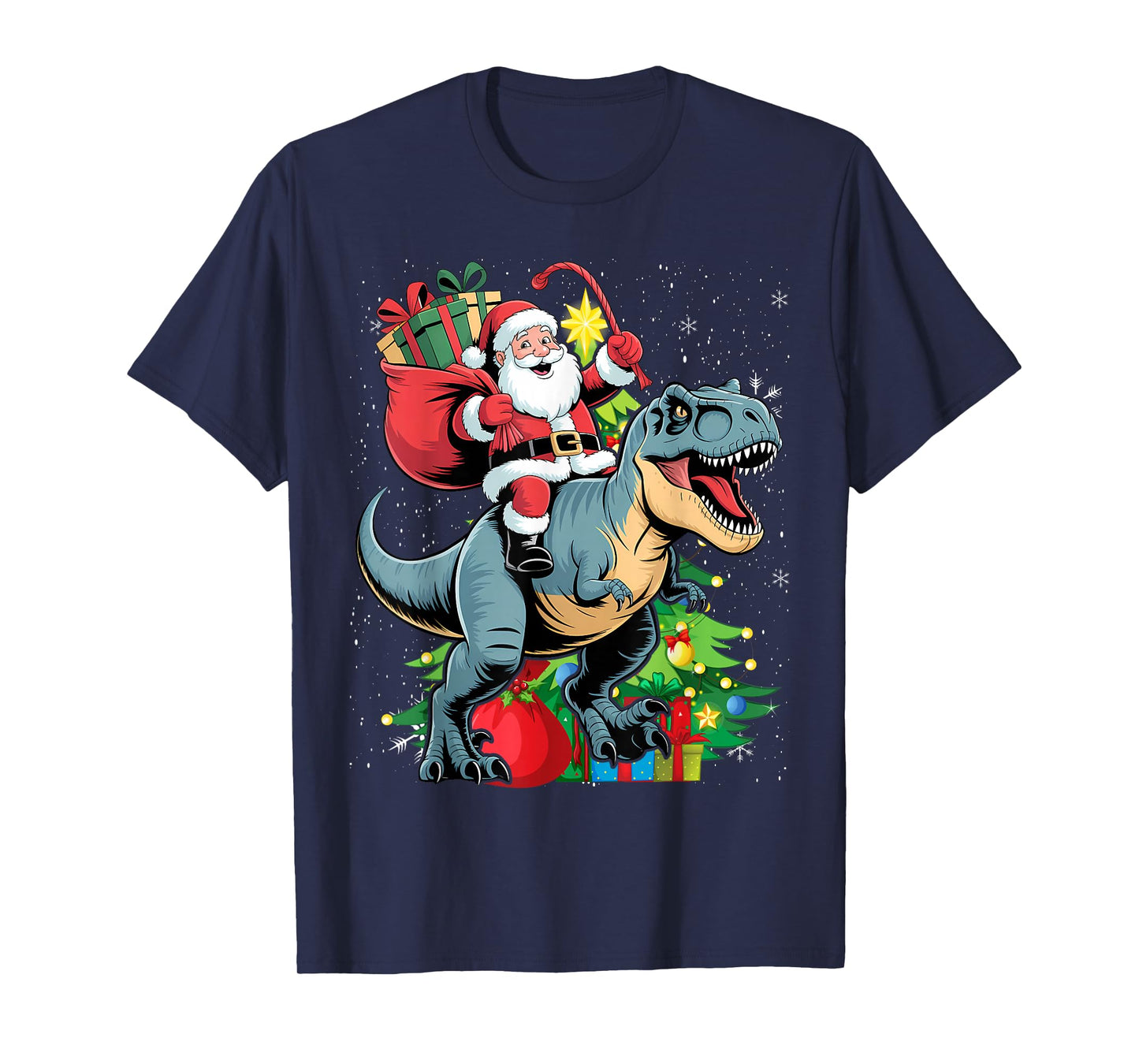 Santa Riding Dinosaur T rex Christmas Boys Men Xmas T-Shirt