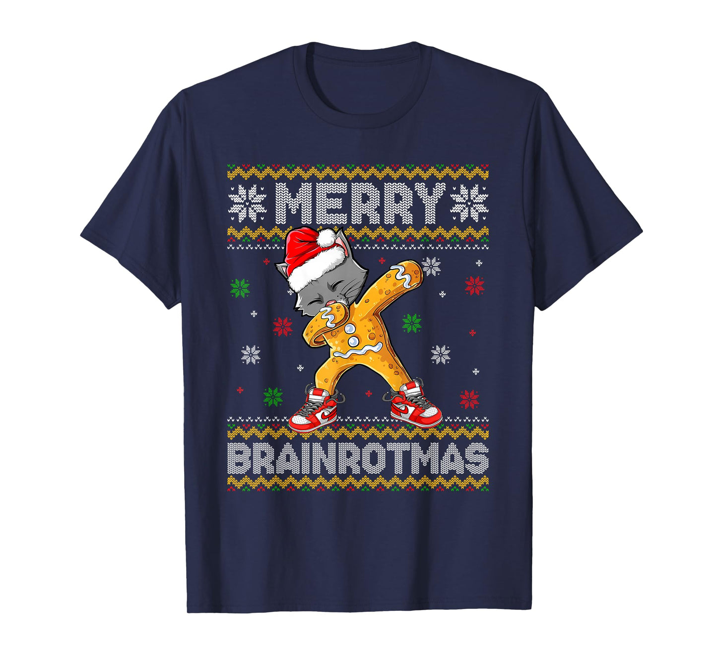 Merry Brainrotmas Christmas Dabbing Gingerbread Cat Holiday T-Shirt