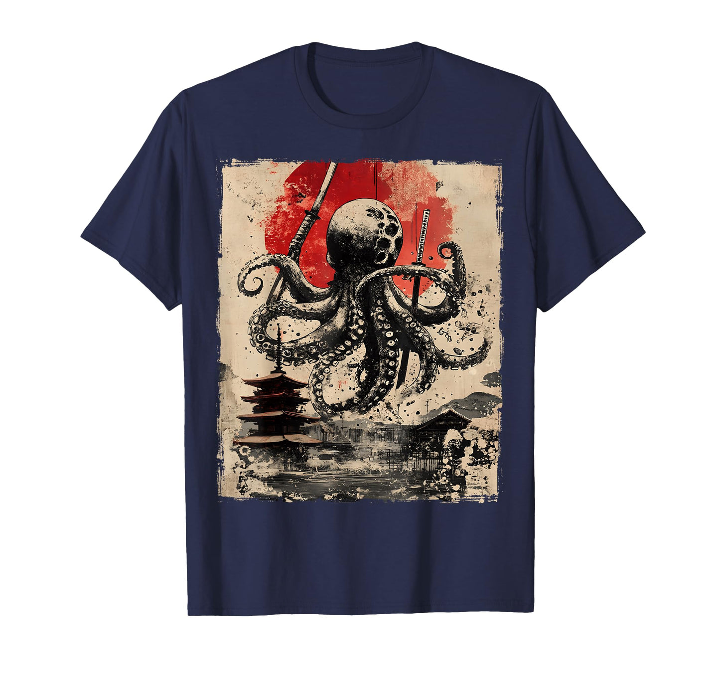Samurai Octopus Japanese Funny Vintage Ukiyo-e Art T-Shirt