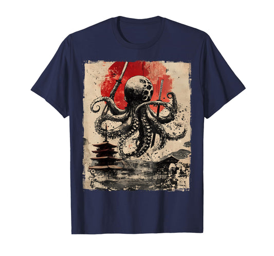 Samurai Octopus Japanese Funny Vintage Ukiyo-e Art T-Shirt