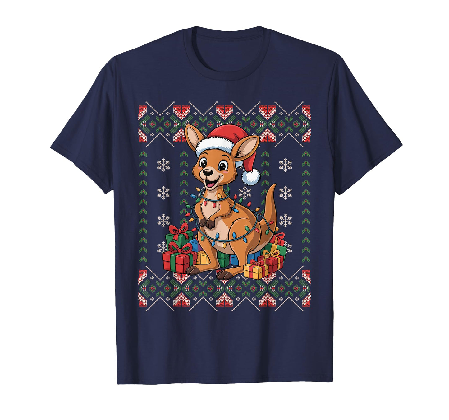 Santa Kangaroo Christmas Ugly Sweater Funny Holiday Pajamas T-Shirt
