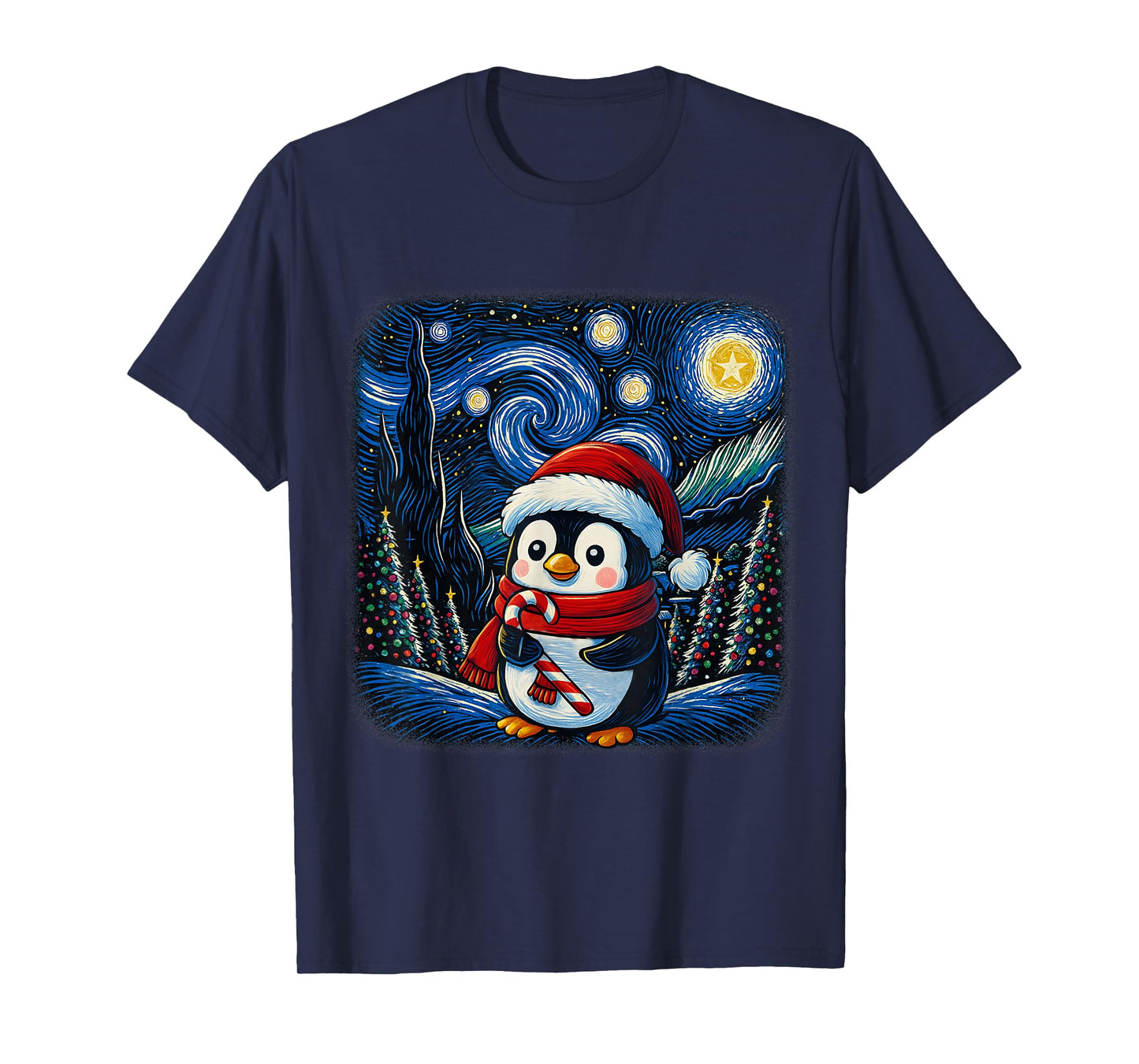Cute Penguin Starry Night Snowy Christmas Xmas Women T-Shirt