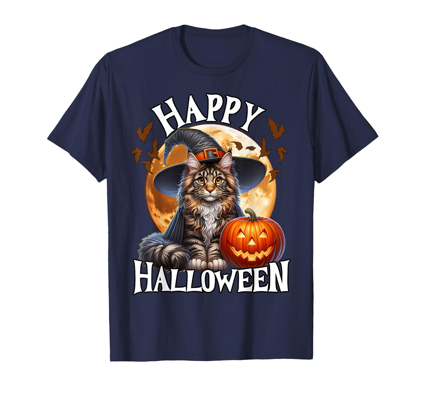 Halloween Maine Coon Cat Witch Costume Halloween Cat T-Shirt