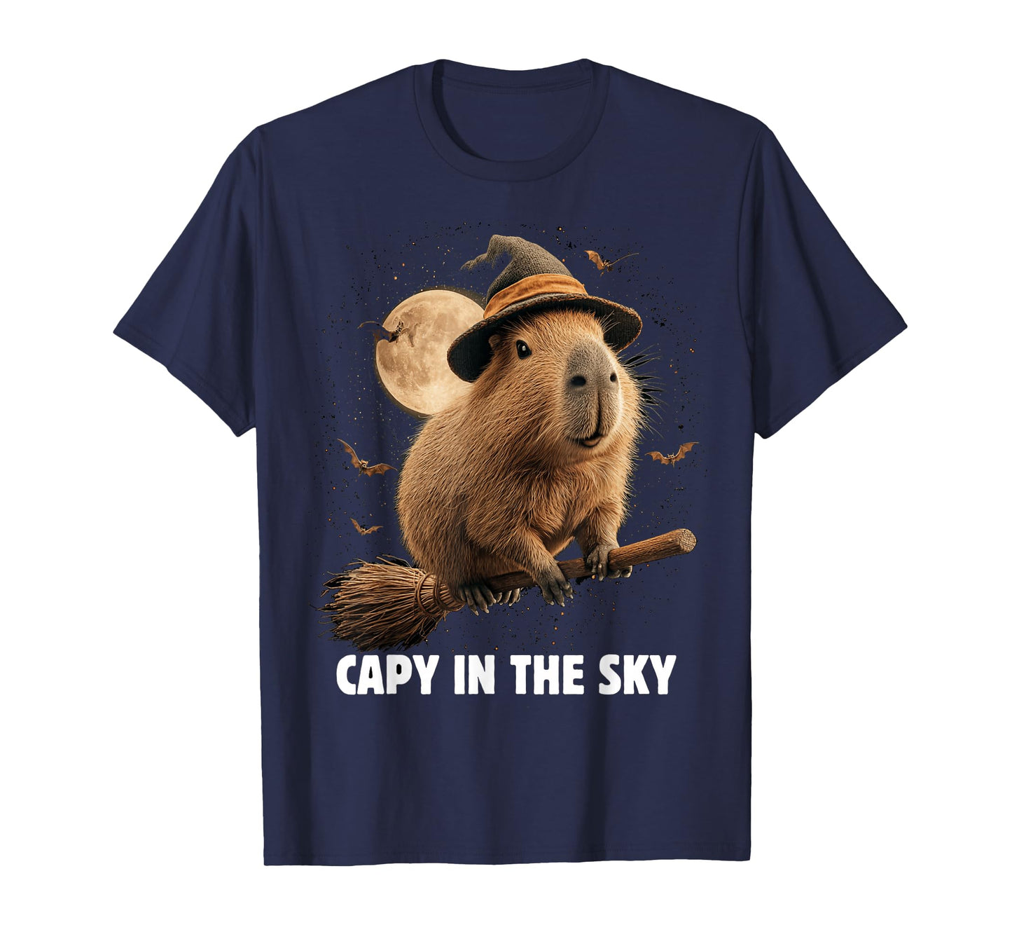 Capybara Witch Broom Funny Halloween Design T-Shirt