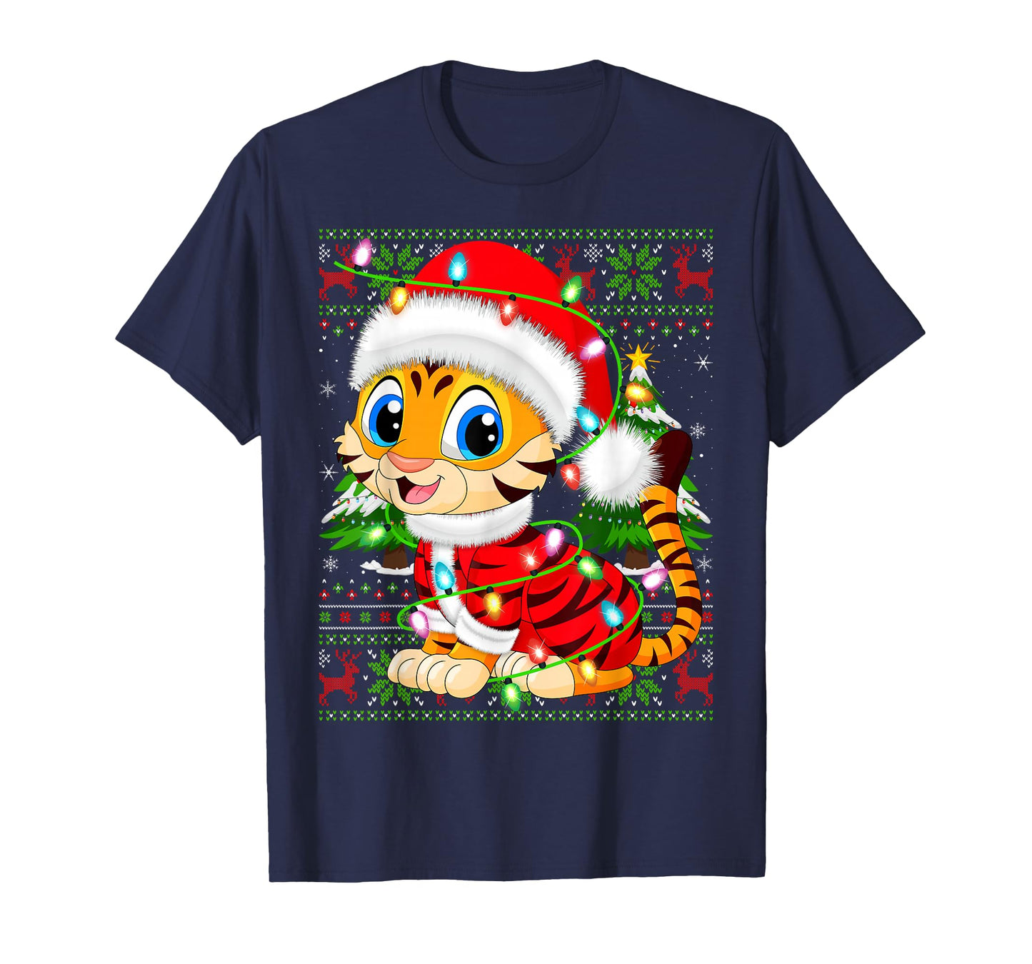 Tiger Christmas Lights Santa Costume Ugly Xmas Sweaters T-Shirt