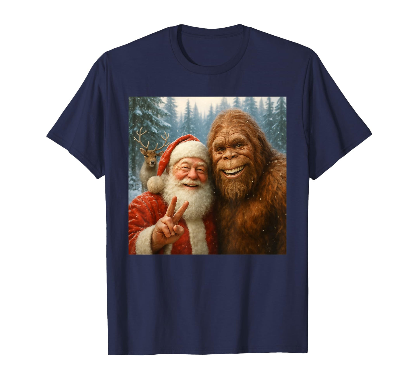 Funny Cat Selfie with Santa Claus & Bigfoot Meme T-Shirt