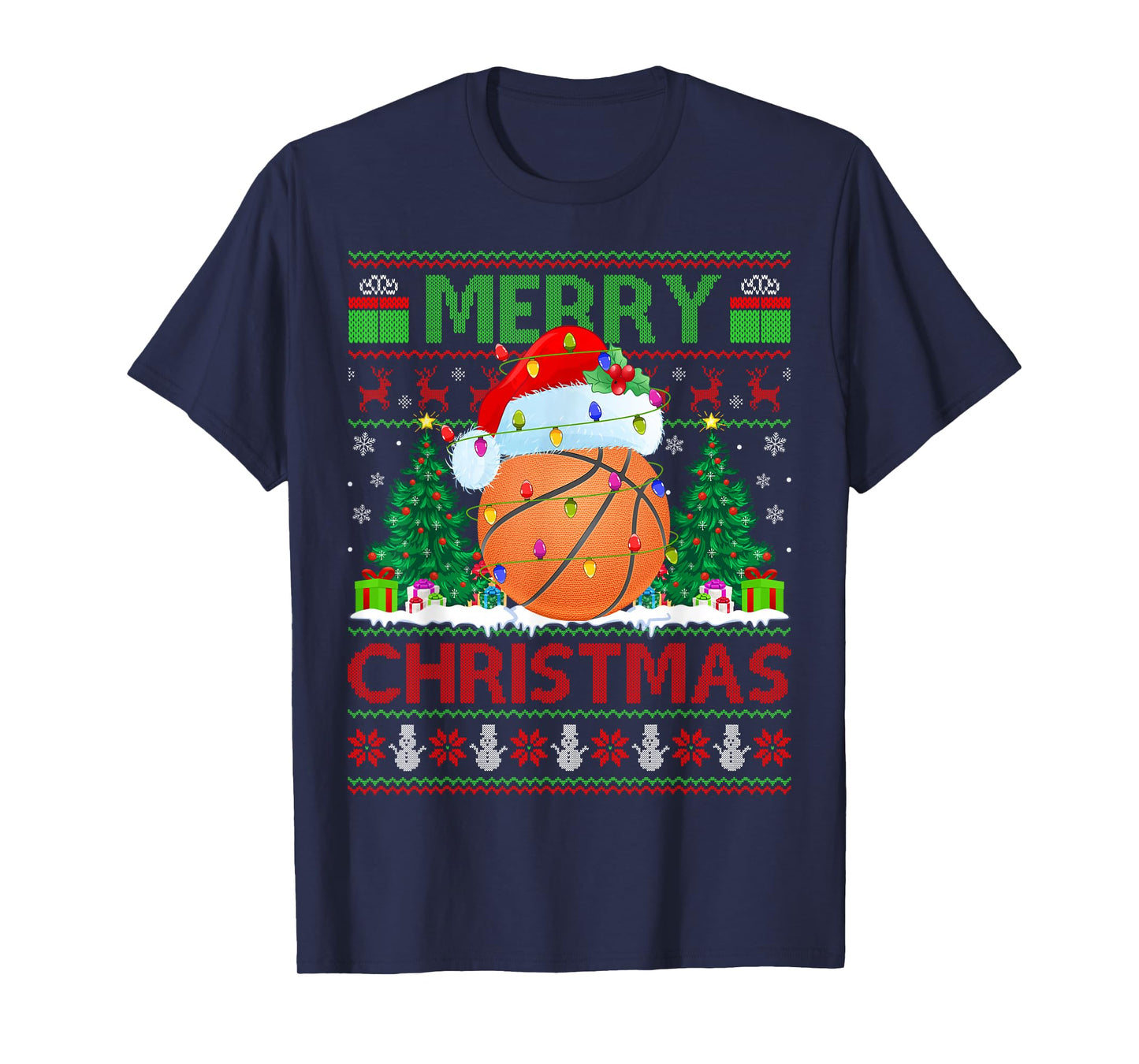 Basketball Ugly Christmas Sweater Sports Player Lights Xmas T-Shirt