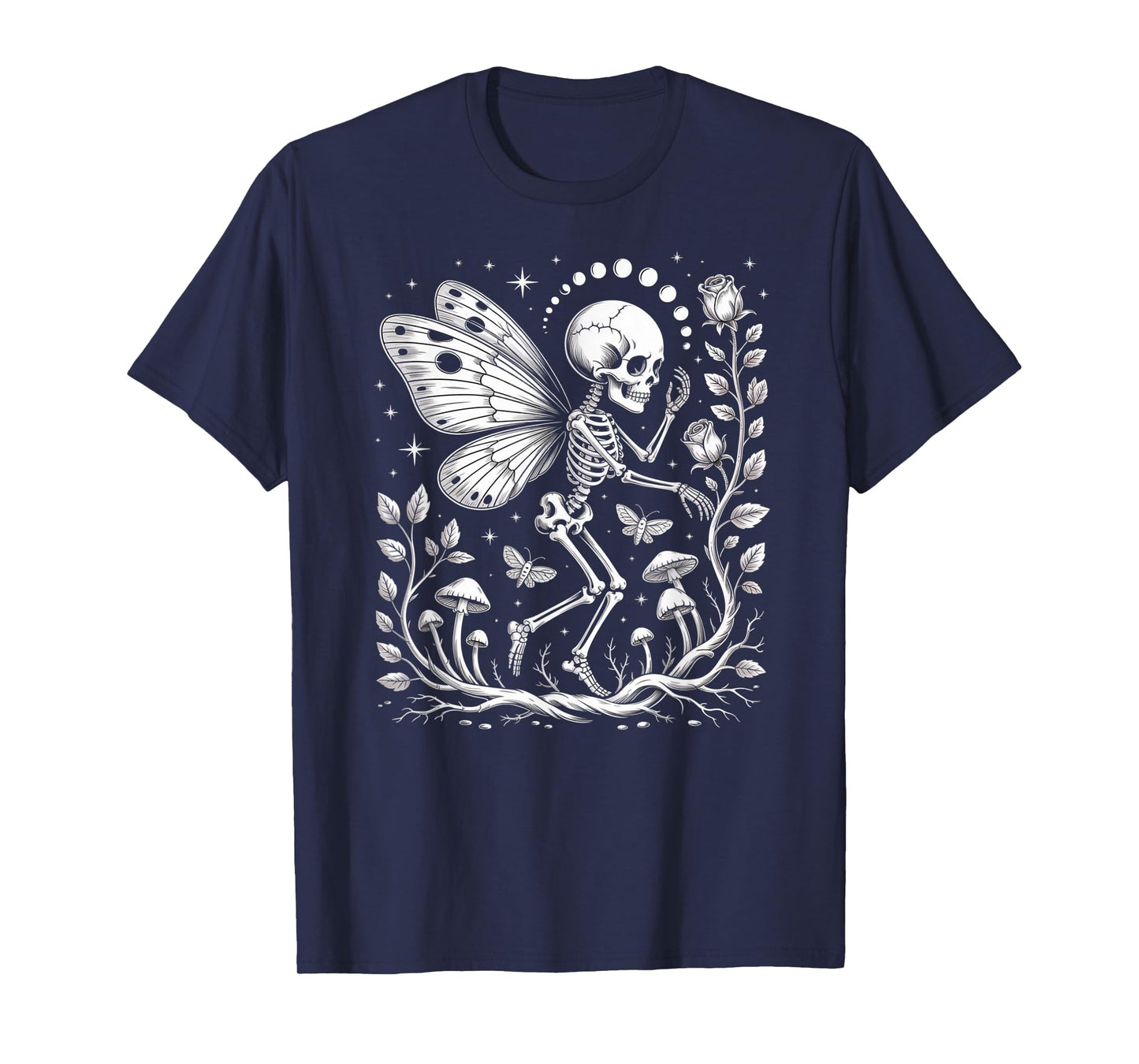 Skeleton Fairy with Roses Mushrooms and Moons T-Shirt