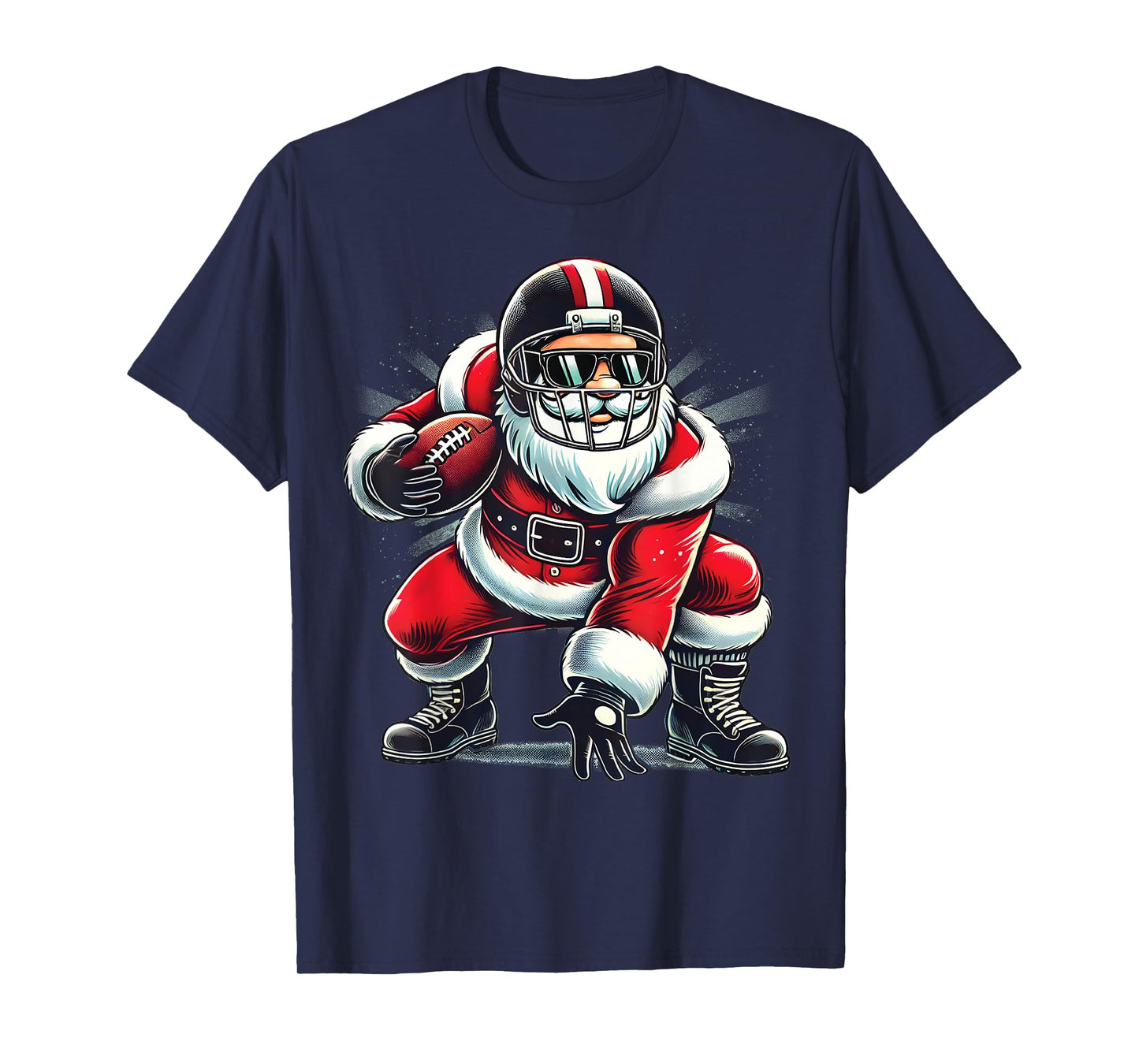 Christmas Santa Claus Football Lineman Quarterback Boys Kids T-Shirt