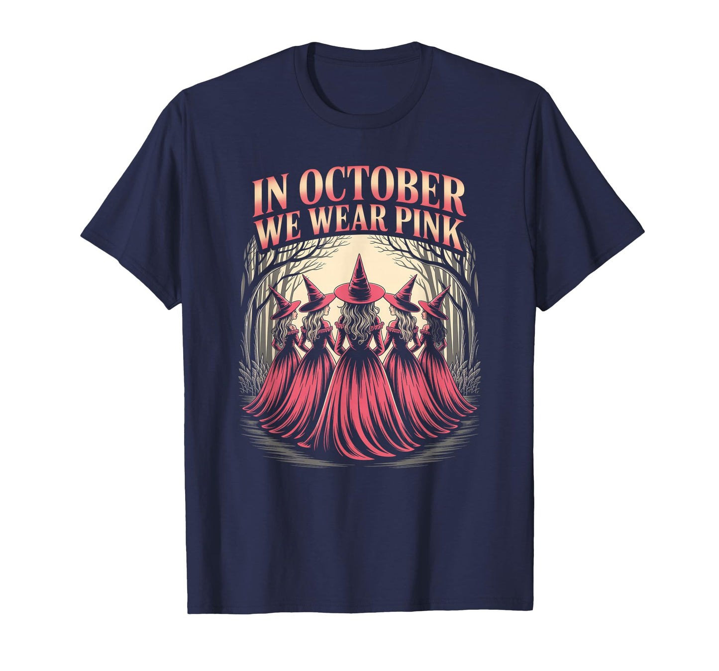 Retro in October We Wear Pink Witch Breast Cancer Awareness T-Shirt