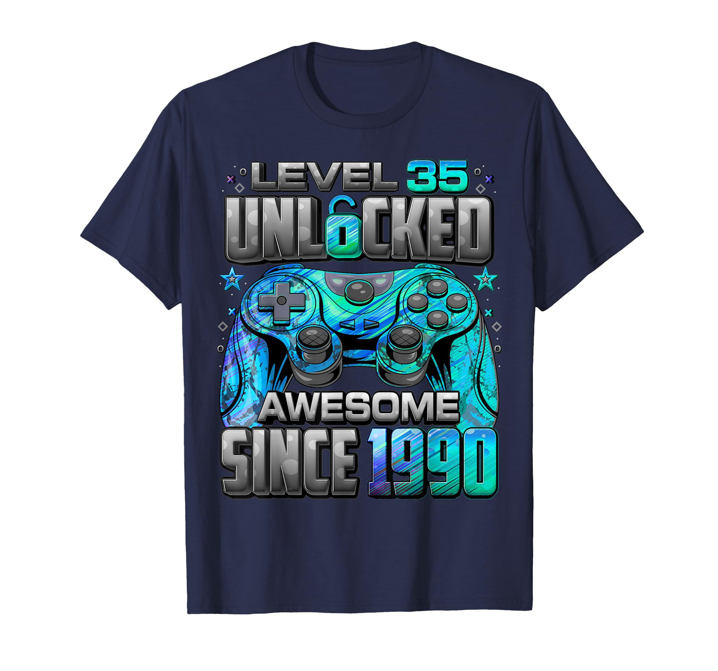 Level 35 Unlocked Awesome Since 1990 35th Birthday Gaming T-Shirt
