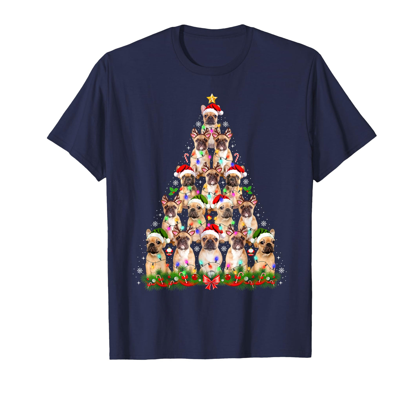 Pug Dog Christmas Tree Lights Funny Xmas Men Women Dog Lover T-Shirt