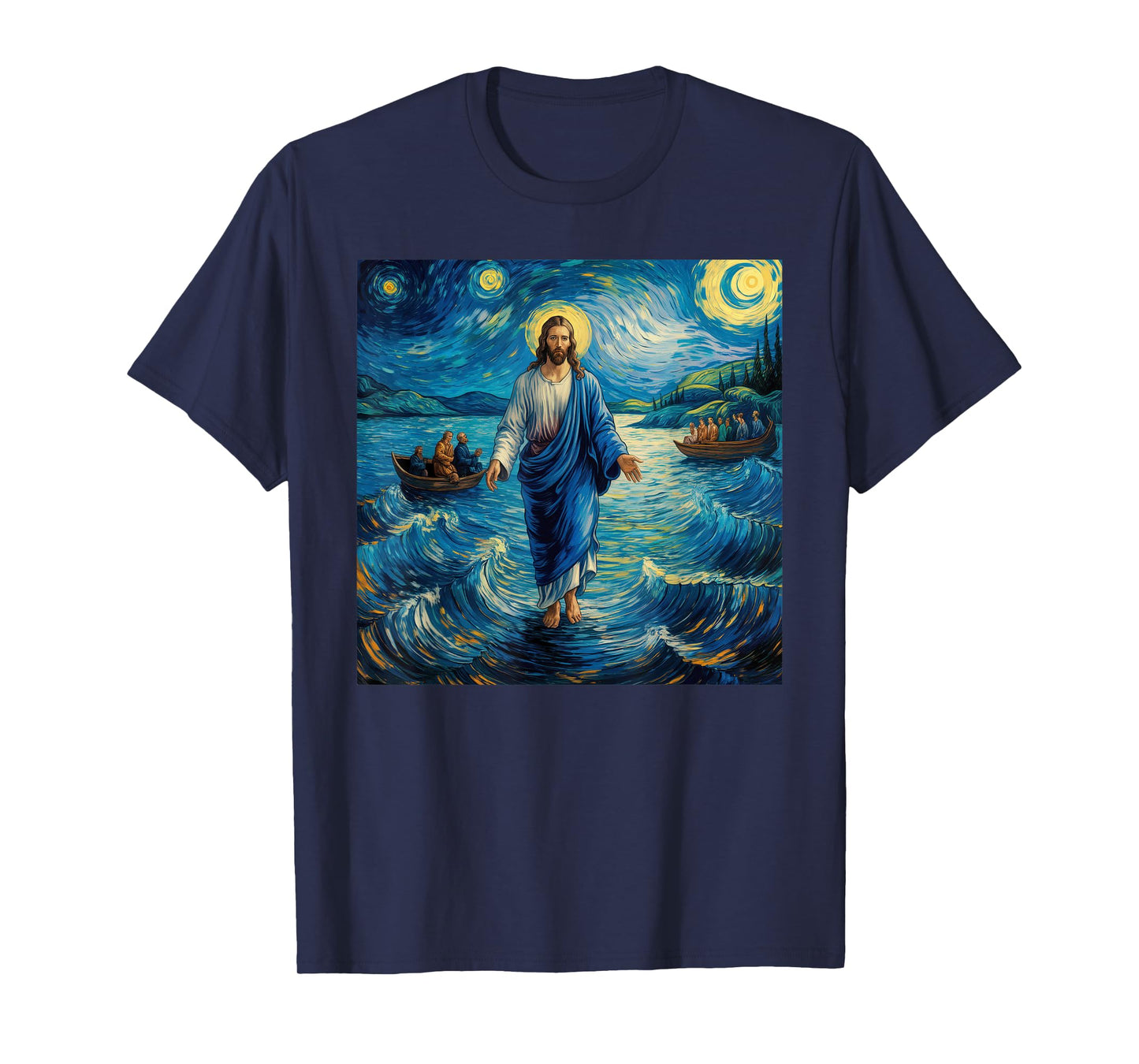 Jesus Walking On Water Van Gogh Starry Night For Christians T-Shirt