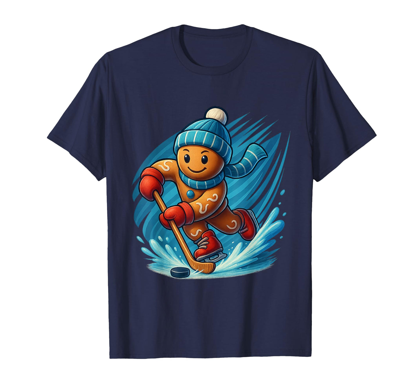 Gingerbread Man Playing Hockey Funny Christmas Tee Mens Boys T-Shirt