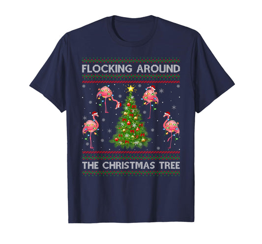 Flamingo Ugly Christmas Sweater Style Flamingo Bird Xmas T-Shirt