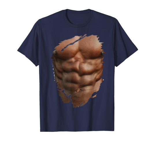 Funny Fake Ripped Muscles Six Pack Abs Black Bodybuilder T-Shirt