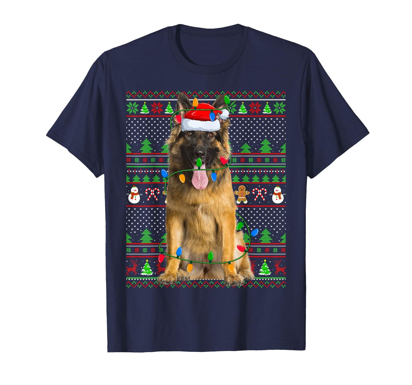 German Shepherd Dog Xmas Lights Ugly Christmas Sweaters T-Shirt
