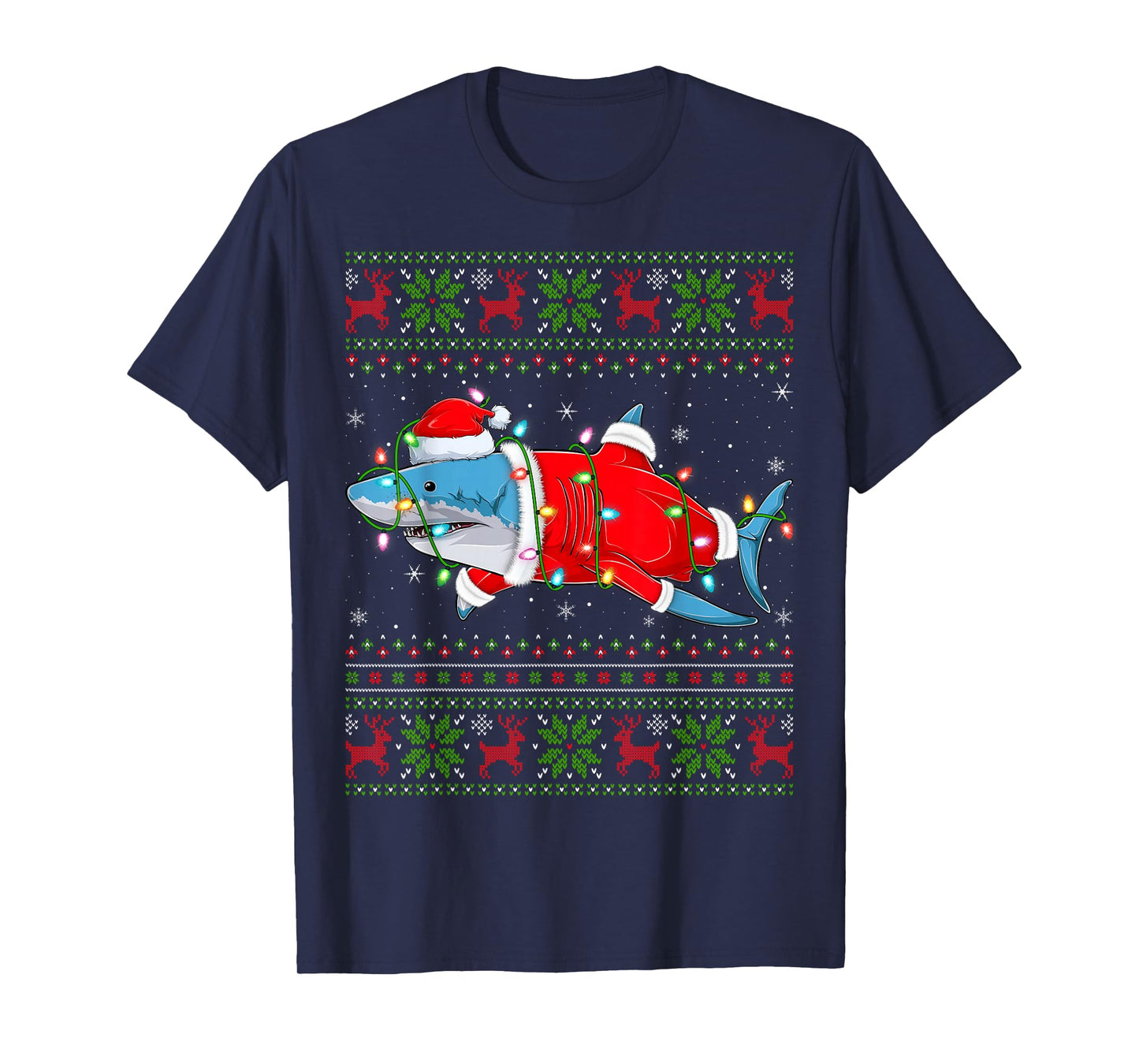Shark Christmas Lights Santa Costume Ugly Xmas Sweaters T-Shirt