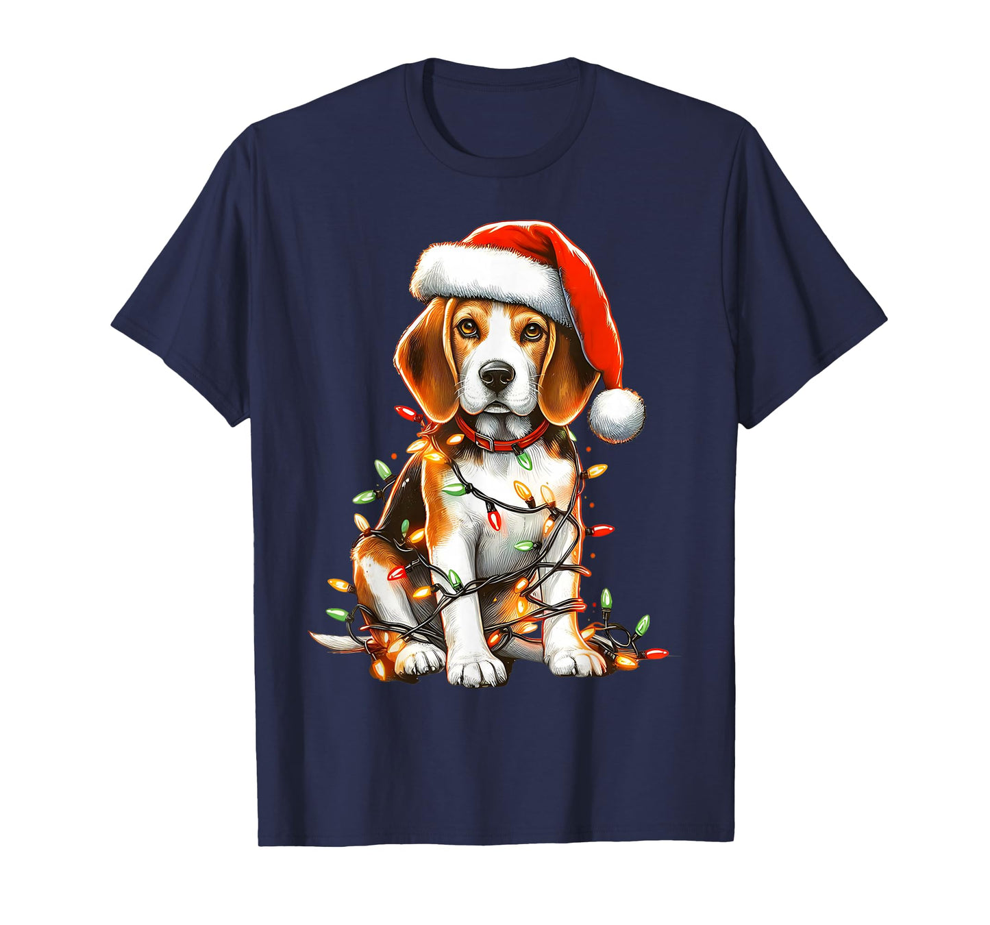 Beagle Dog Christmas Lights Santa Hat Dog Lover T-Shirt