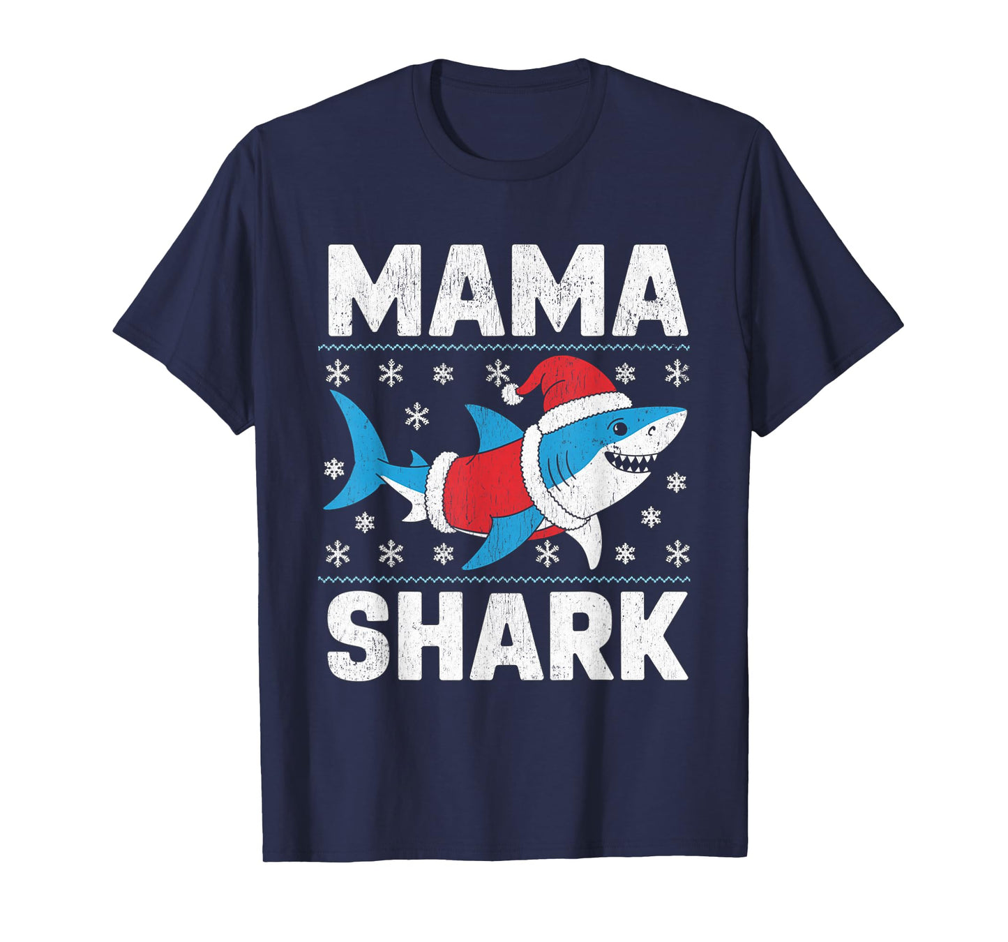Mama Shark Funny Shark Santa Hat Ugly Christmas Sweater T-Shirt