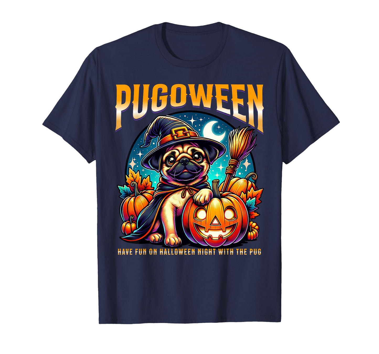 Pugoween Halloween Pug Dog Witch Pumpkin Costume Fun T-Shirt