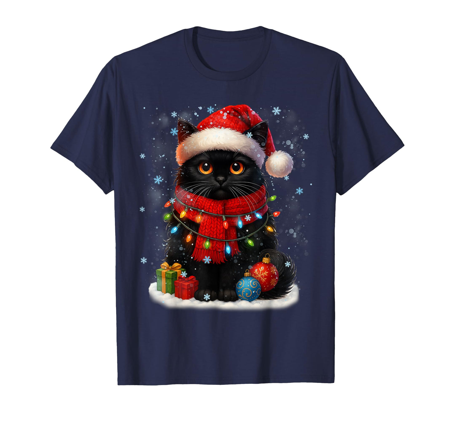 Cute Black Cat SantaSnowflake Christmas Xmas Women T-Shirt