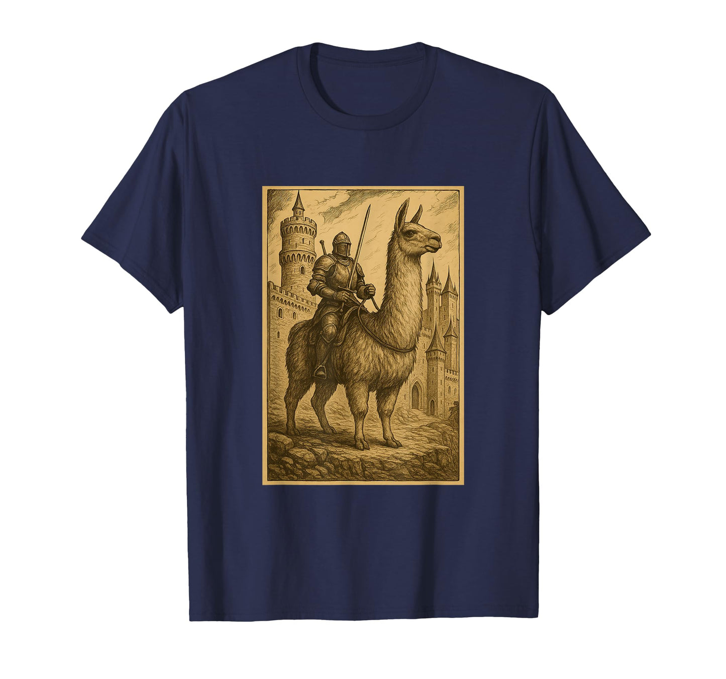 Medieval Knight Riding a Llama Fantasy Art Surreal Rider T-Shirt