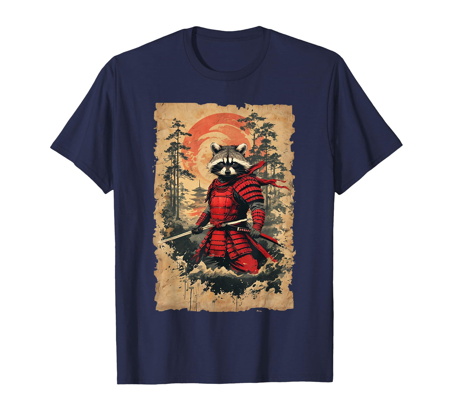 Japanese Samurai Raccoon Warrior Vintage Style Graphic T-Shirt