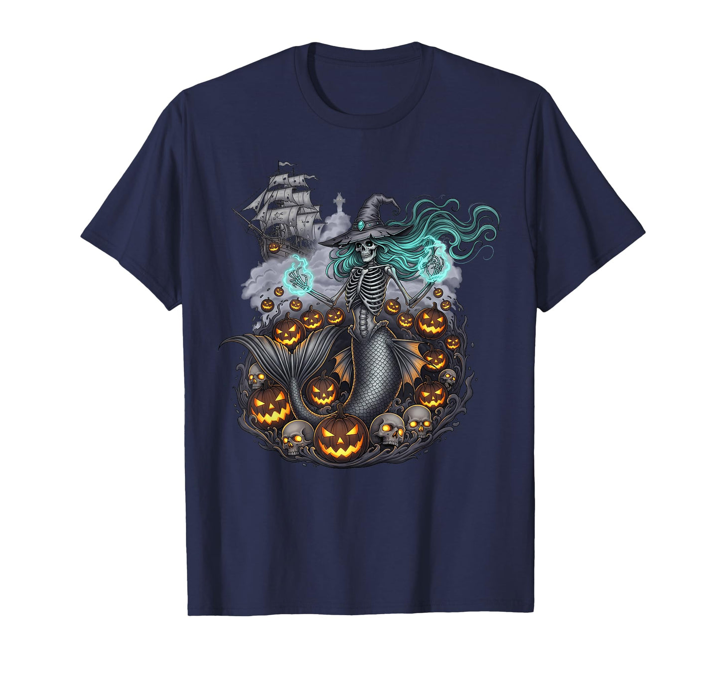 Halloween Mermaid Skeleton Witch Costume Spooky Apparel T-Shirt