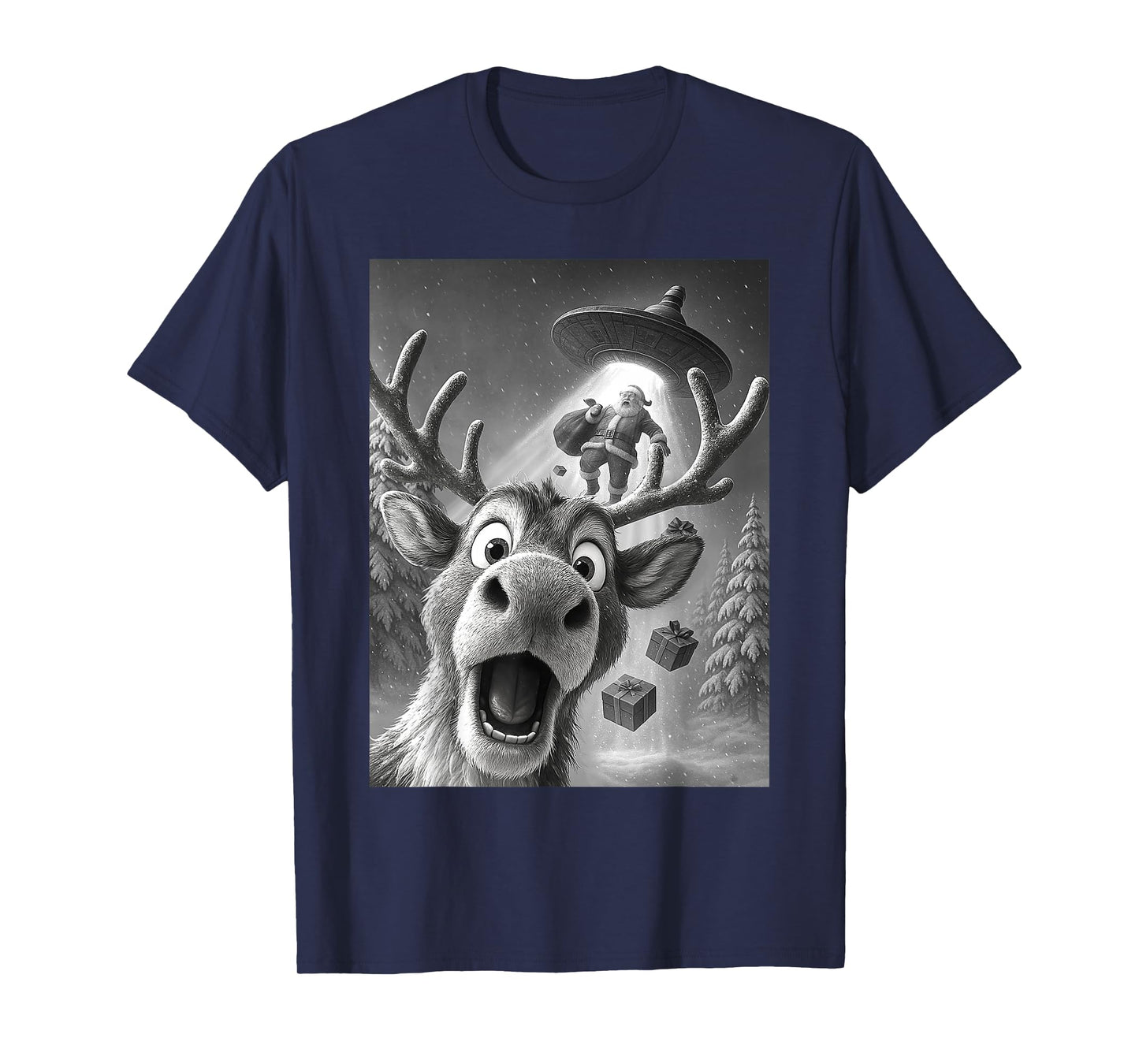 Reindeer Taking A Selfie Santa UFO Christmas Xmas Holiday T-Shirt