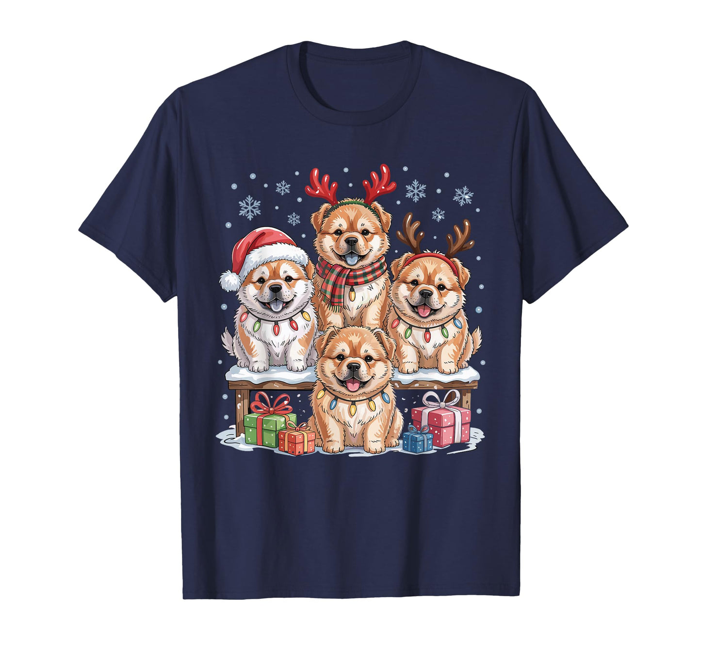 Cute Chow Chow Christmas Puppies Dog Lovers Funny Holiday T-Shirt
