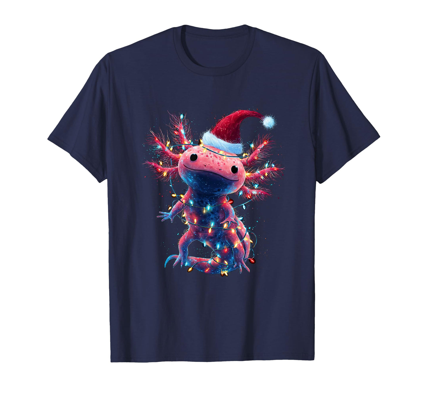 Christmas Axolotl with Santa Hat Xmas Lights Festive Axolotl T-Shirt
