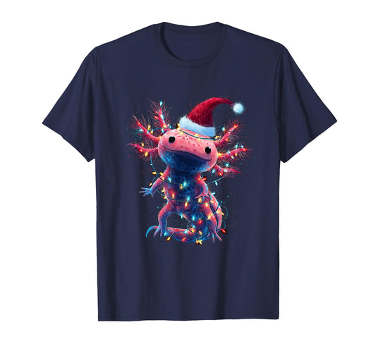 Christmas Axolotl with Santa Hat Xmas Lights Festive Axolotl T-Shirt